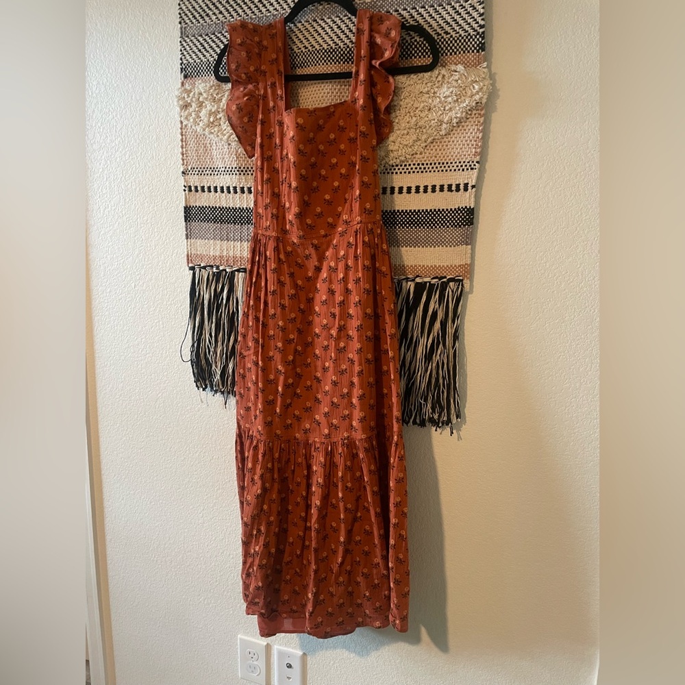 Madewell Orange Sundress Sleeveless Flutter Square Neck Midi